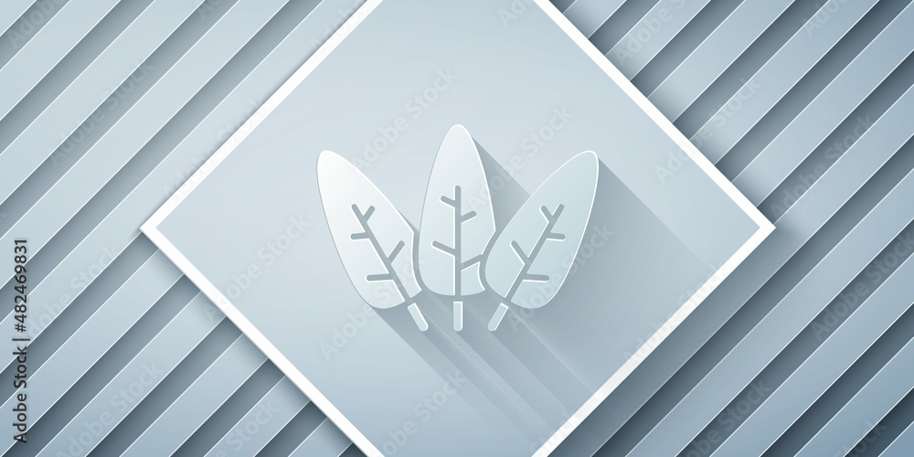 Paper cut Leaf icon isolated on grey background. Leaves sign. Fresh natural product symbol. Paper ar