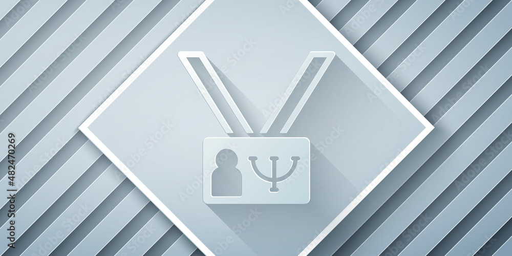 Paper cut Psychology icon isolated on grey background. Psi symbol. Mental health concept, psychoanal