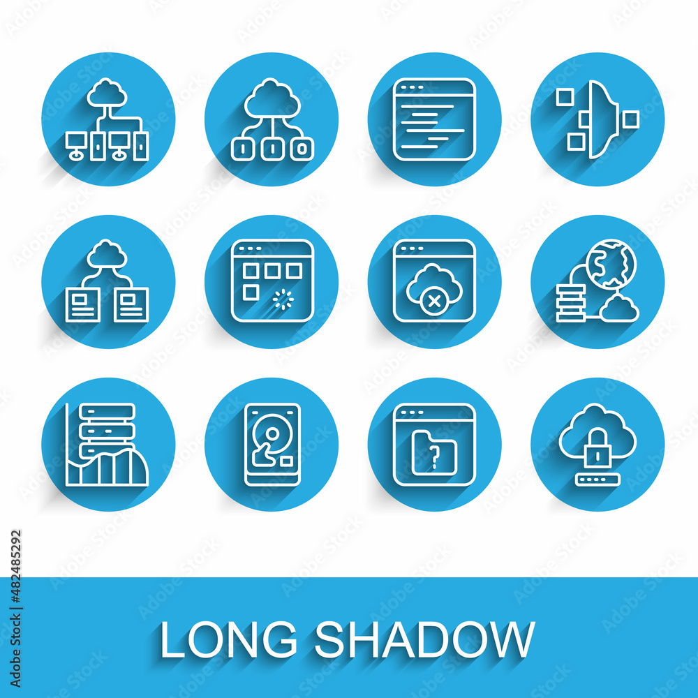 Set line Server, Data, Web Hosting, Hard disk drive HDD, Computer network, File missing, Cloud compu