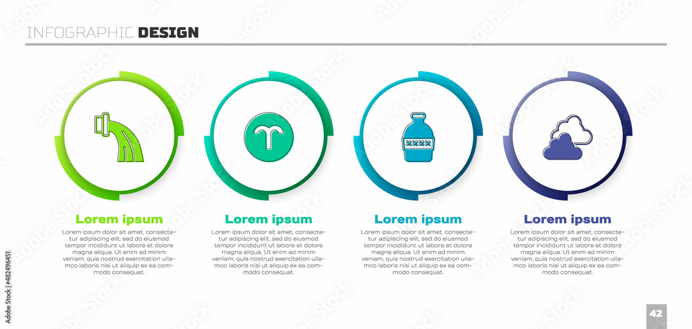 设置水瓶座黄道十二宫、白羊座、水瓶和多云天气。商业信息图模板。Vecto