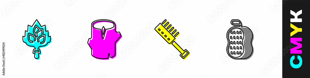 设置桑拿扫帚、原木、刷子和抹布图标。矢量