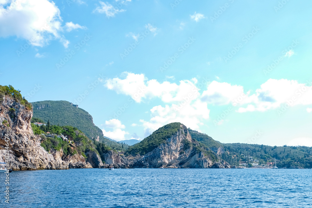 Beautiful view of resort with sea and mountains