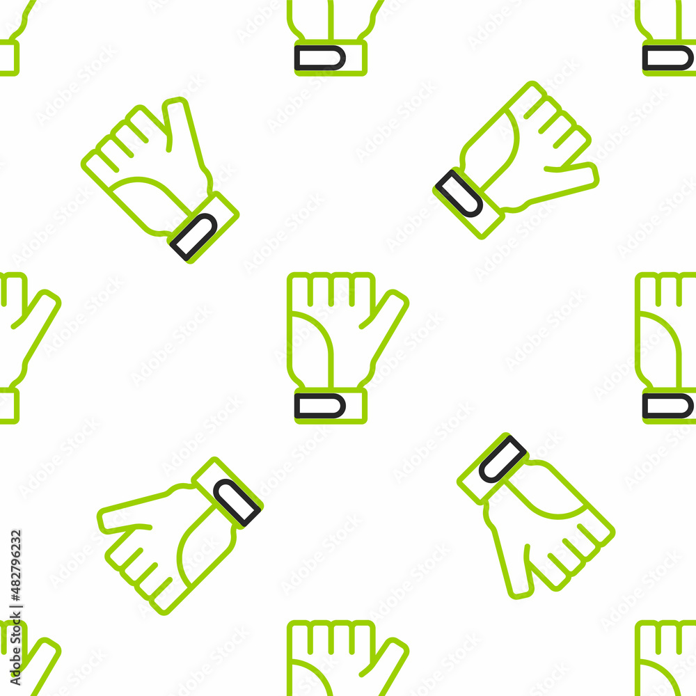 Line Gloves icon isolated seamless pattern on white background. Extreme sport. Sport equipment. Vect