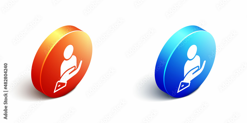 Isometric Life insurance in hand icon isolated on white background.Security，safety，protection，pr（等轴测