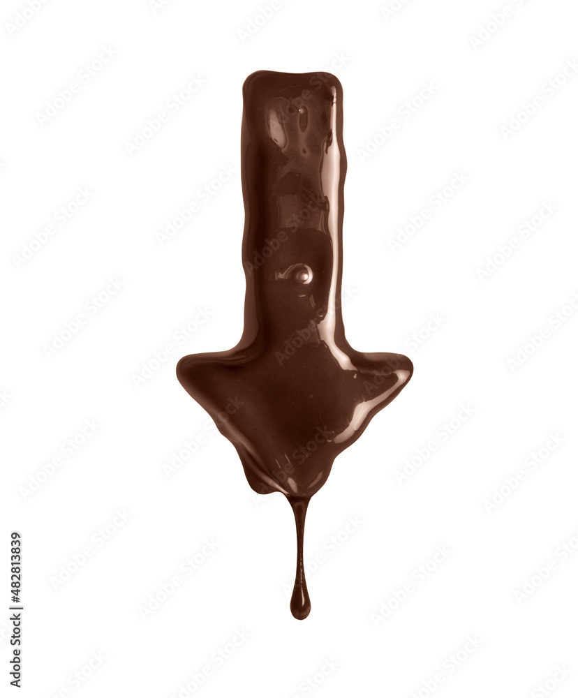 Drop drips from chocolate arrow isolated on white background