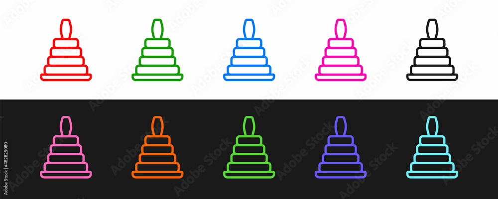 Set line Pyramid toy icon isolated on black and white background. Vector