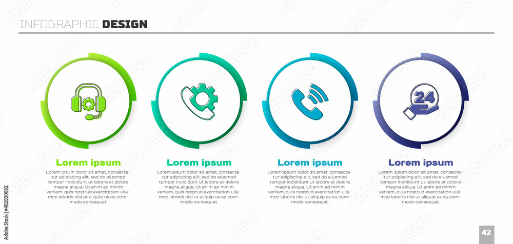 Set Headphones, Telephone 24 hours support, and . Business infographic template. Vector