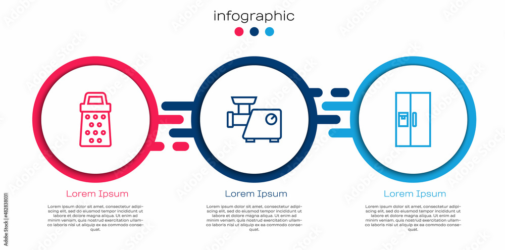 Set line Grater, Kitchen meat grinder and Refrigerator. Business infographic template. Vector