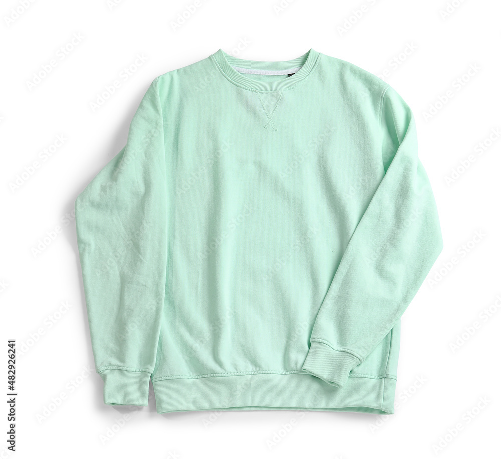 Stylish mint sweatshirt on white background