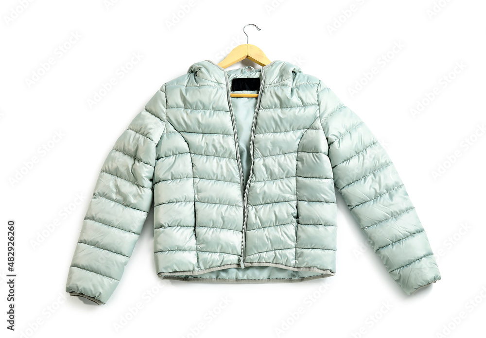 Mint down jacket on white background