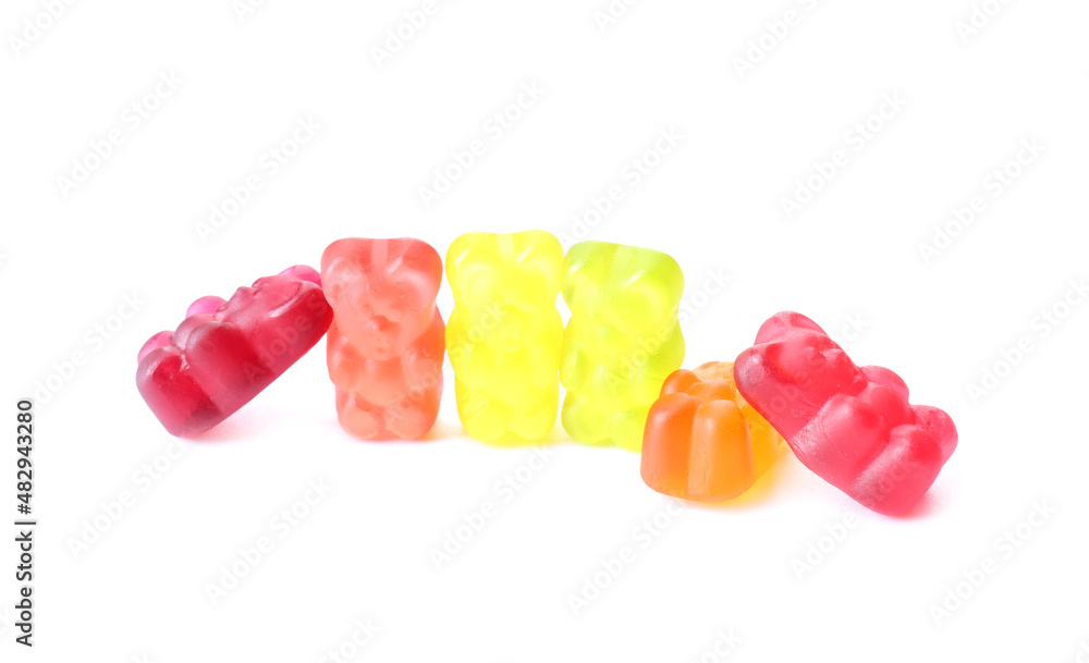 Tasty jelly bears on white background