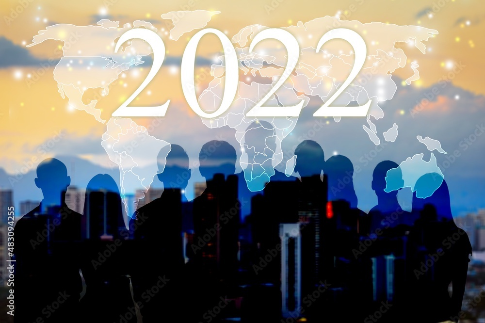 2022年的新年概念。全球通信网络。