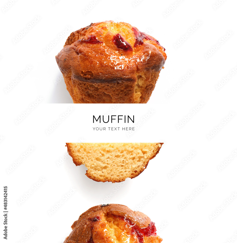 Creative layout made of muffin on the white background. Flat lay. Food concept.