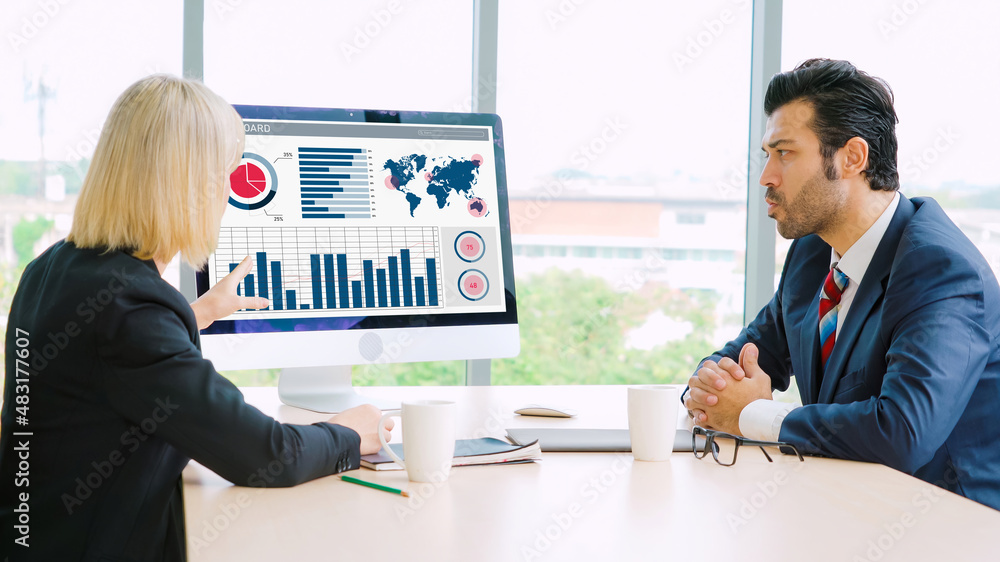 Business data dashboard analysis by ingenious computer software . Investment application display bus