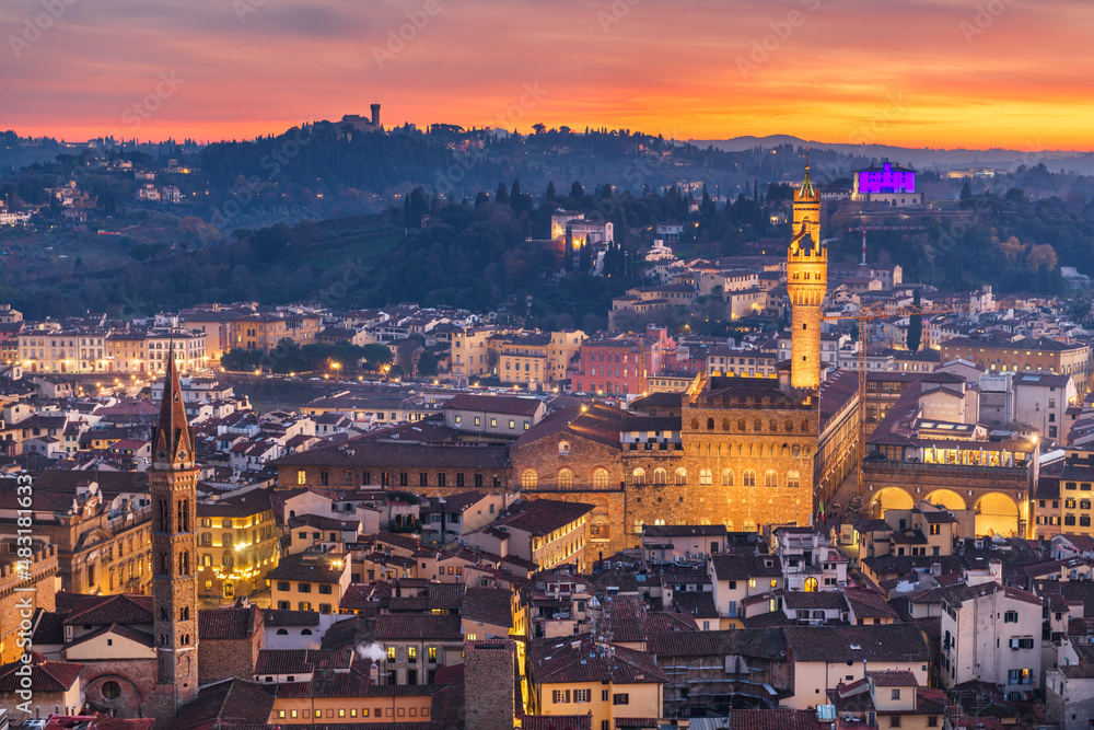 Florence, Italy Aerial View at Dusk