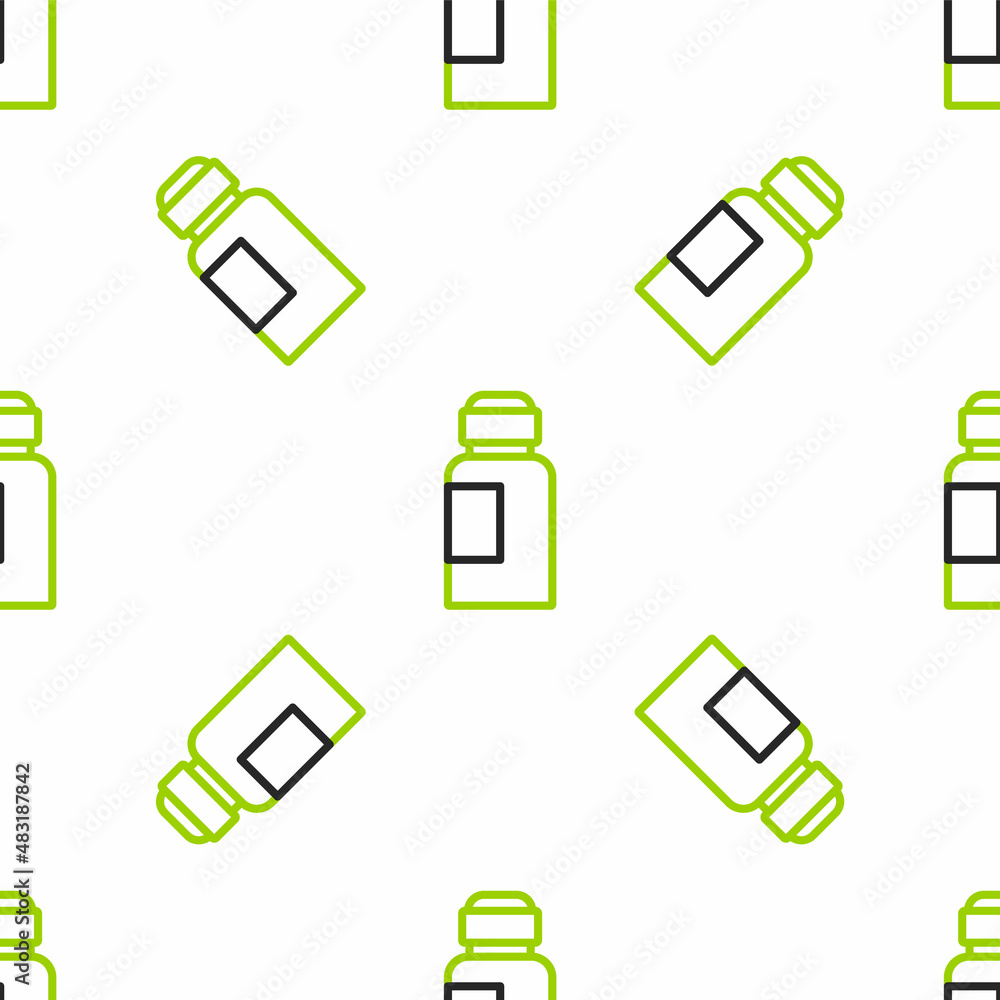 Line Paint, gouache, jar, dye icon isolated seamless pattern on white background. Vector