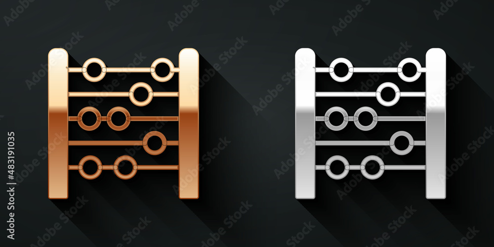 Gold and silver Abacus icon isolated on black background. Traditional counting frame. Education sign