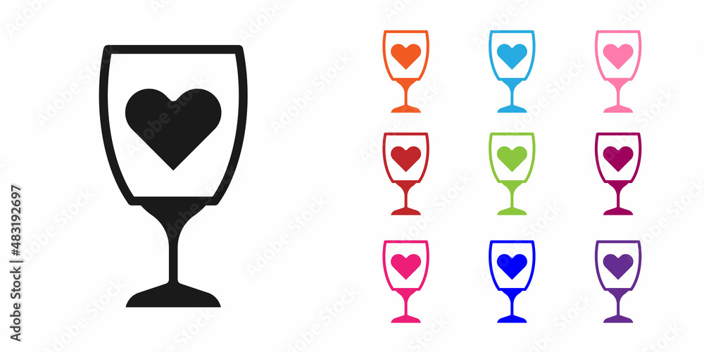 Black Glass of champagne icon isolated on white background. Happy Valentines day. Set icons colorful