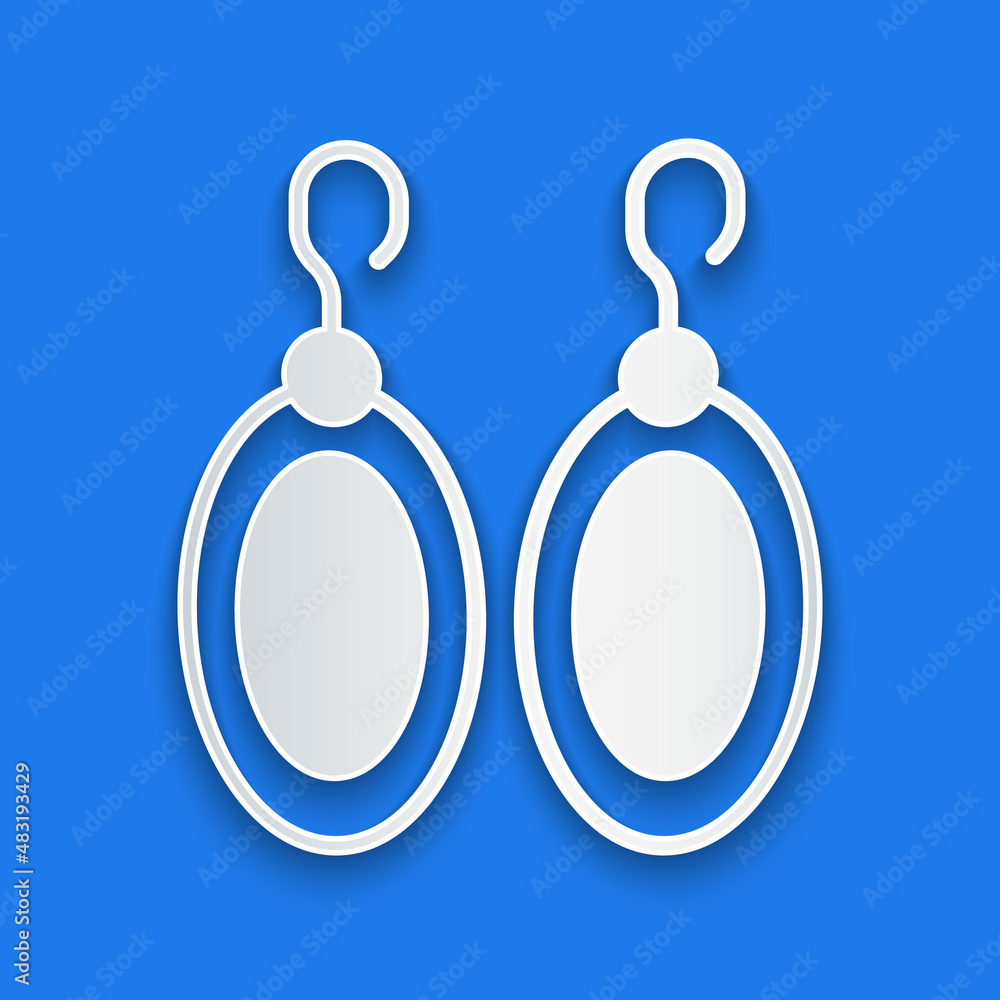 Paper cut Earrings icon isolated on blue background. Jewelry accessories. Paper art style. Vector