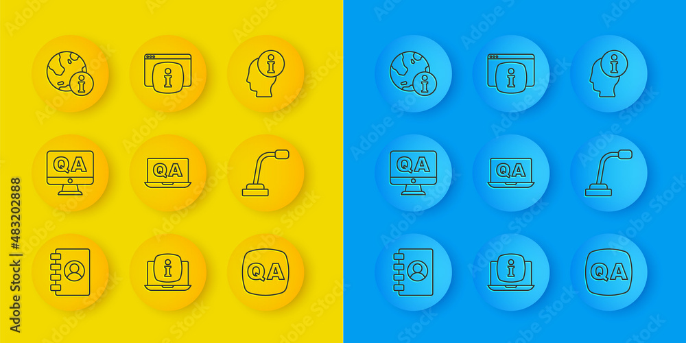 Set line Address book, Question and Answer, Microphone, Information, and Monitor with FAQ informatio