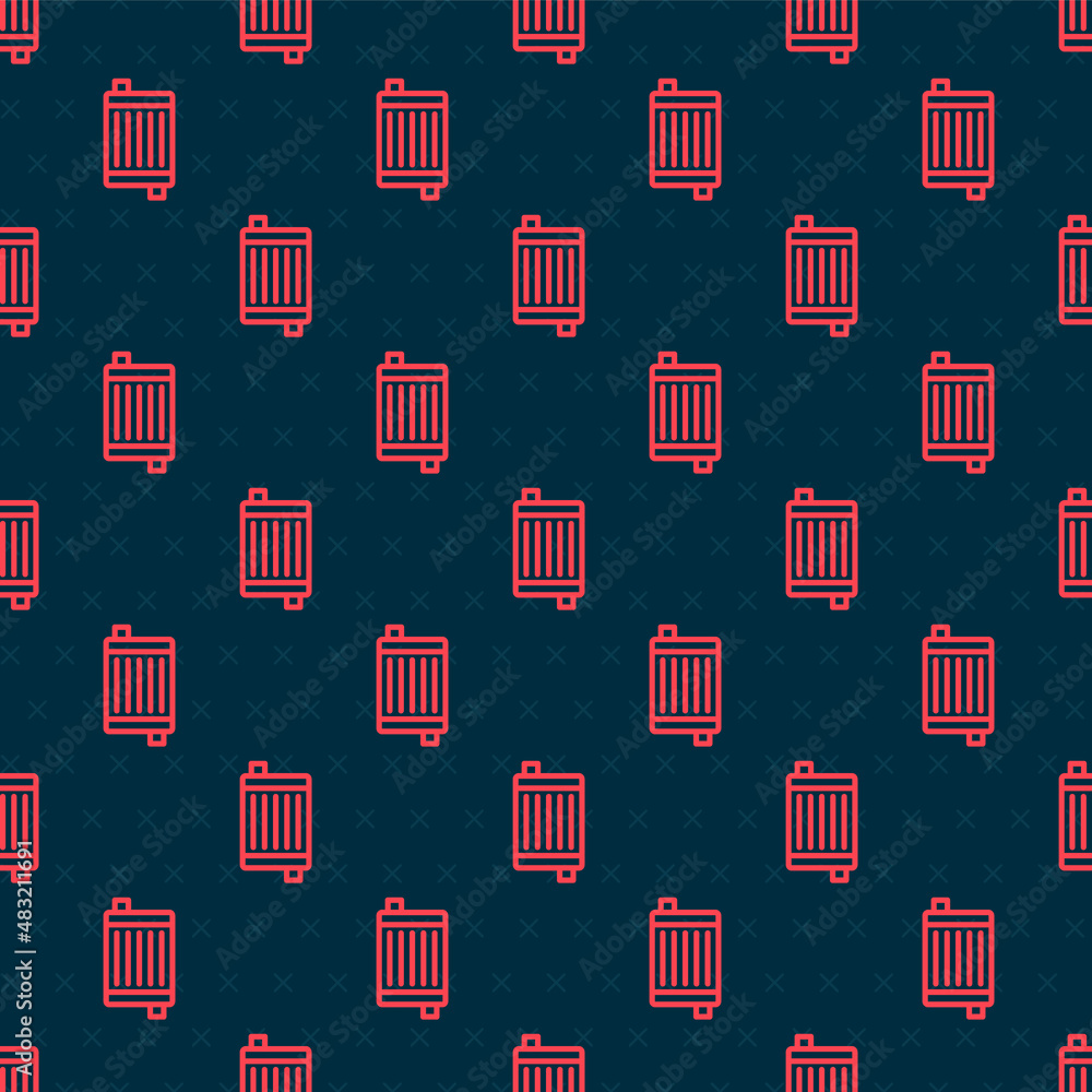 Red line Car radiator cooling system icon isolated seamless pattern on black background. Vector