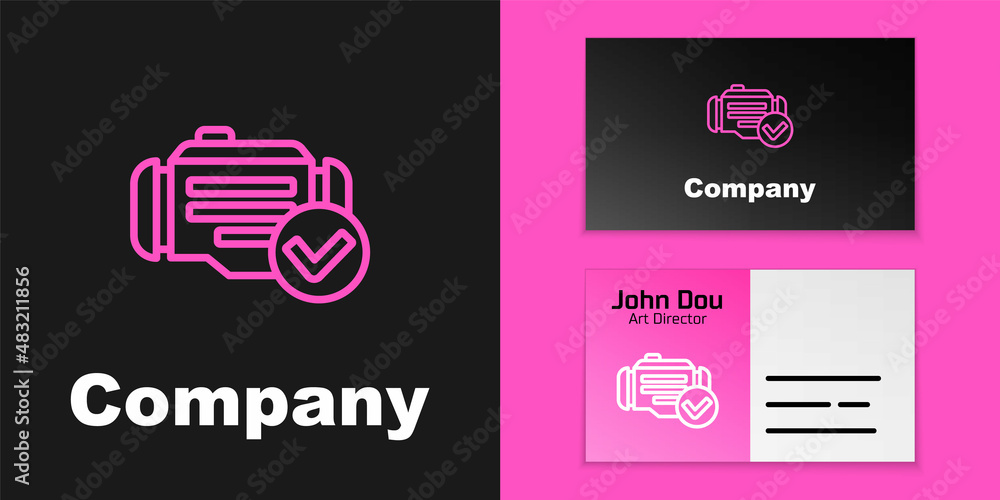 Pink line Check engine icon isolated on black background. Logo design template element. Vector