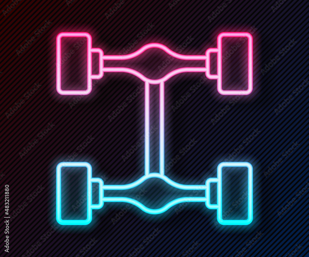 Glowing neon line Chassis car icon isolated on black background. Vector