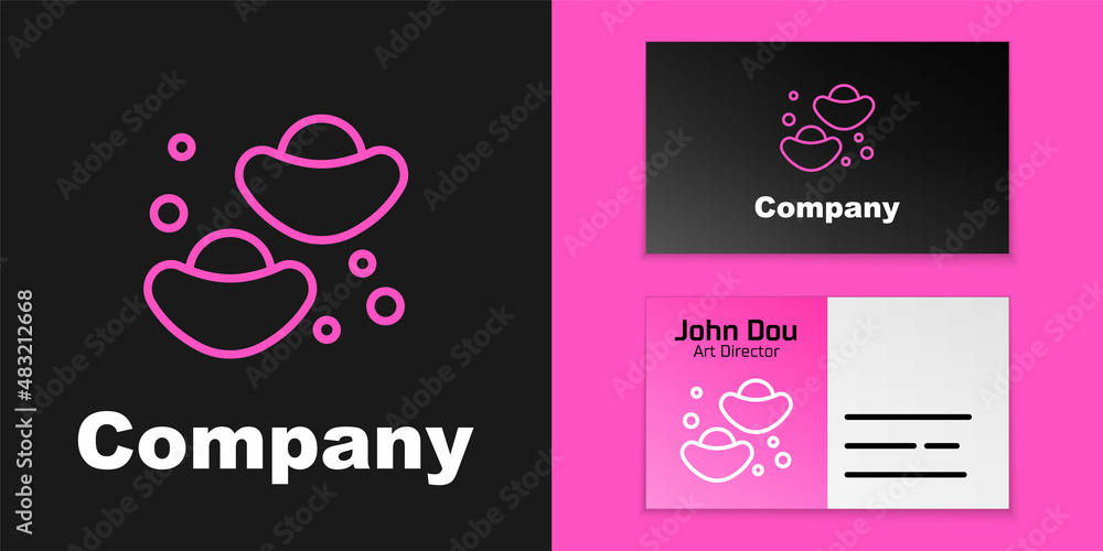 Pink line Chinese fortune cookie icon isolated on black background. Asian traditional. Logo design t