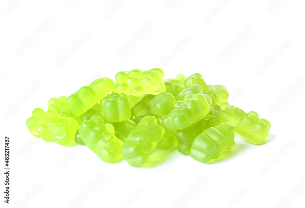 Heap of tasty jelly bears on white background