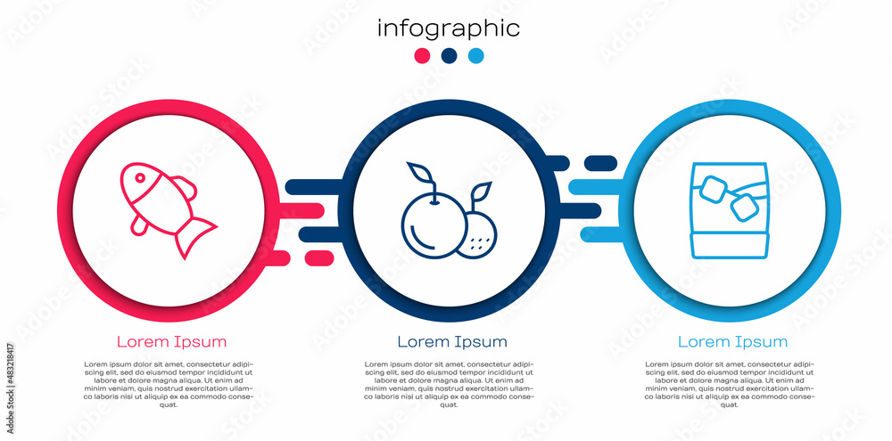 将鱼、水果和威士忌与冰混合。商业信息图表模板。矢量