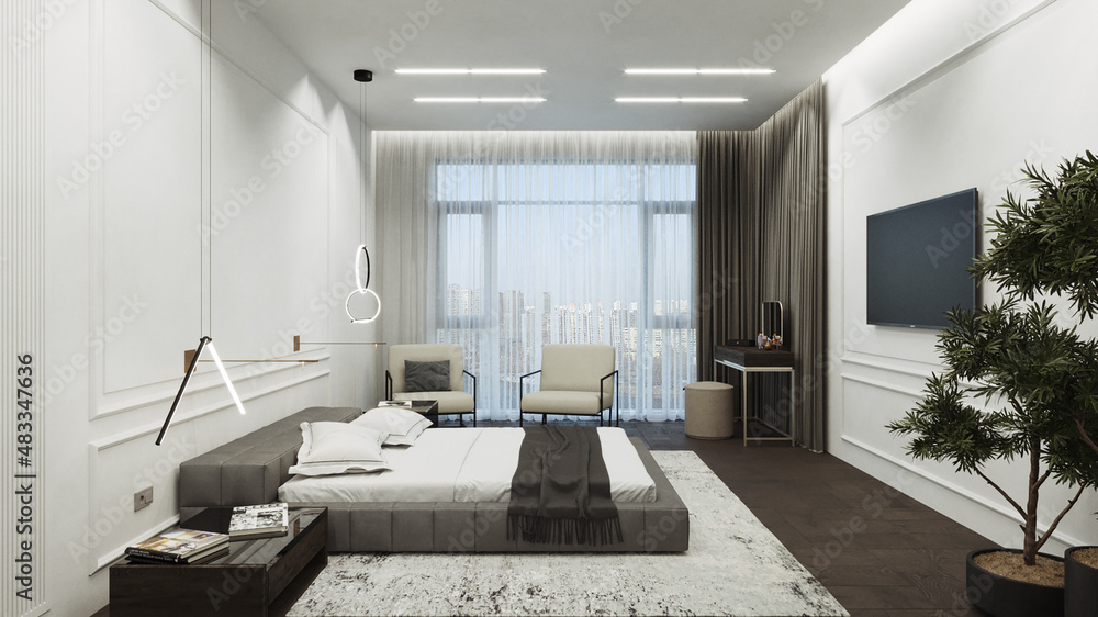 Luxury modern apartment design. 3D render. Interior visualization. Illustration.