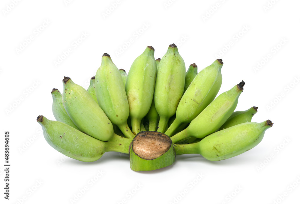 Green Cultivated banana (Kluai namwa) isolated on white background. Clipping path.