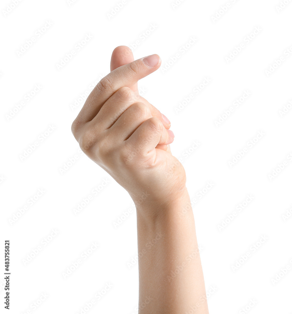 Child snapping fingers on white background