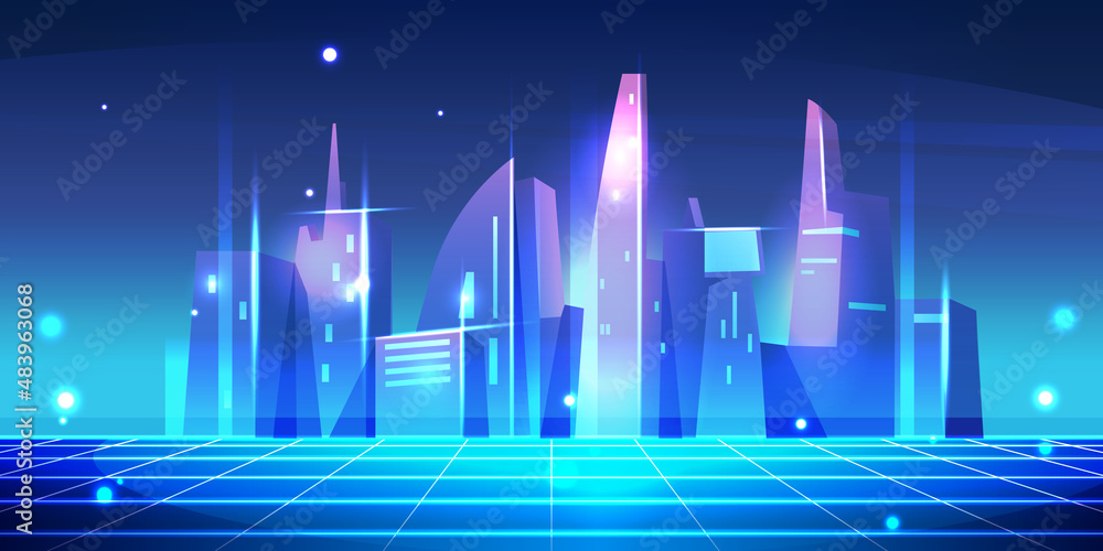 Digital city of future in metaverse concept, futuristic constructions and skyscrapers with towers. V