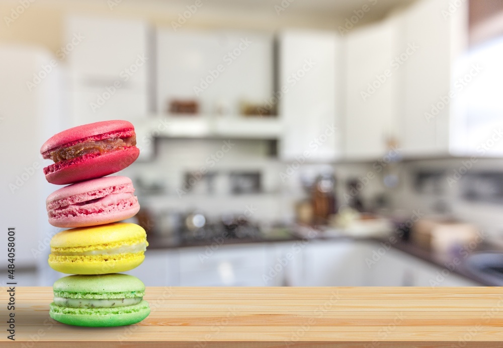 Sweet colorful macarons. Tasty sweet macaroons, food concept