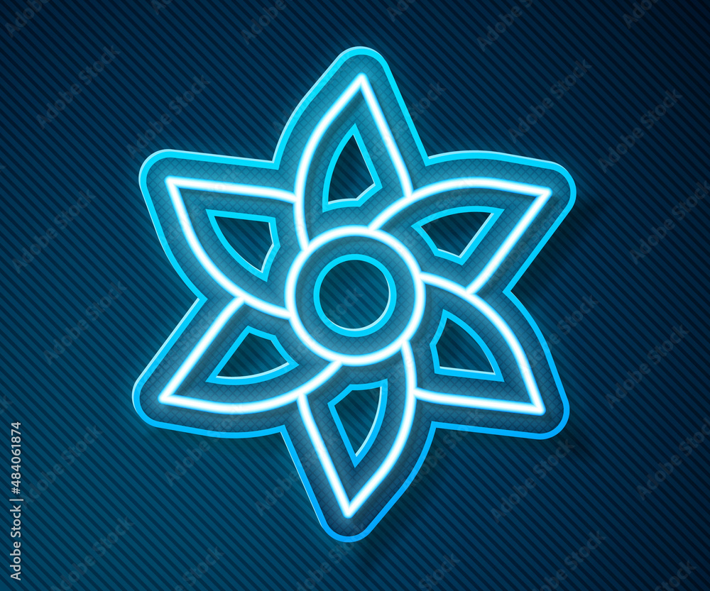 Glowing neon line Flower icon isolated on blue background. Sweet natural food. Vector