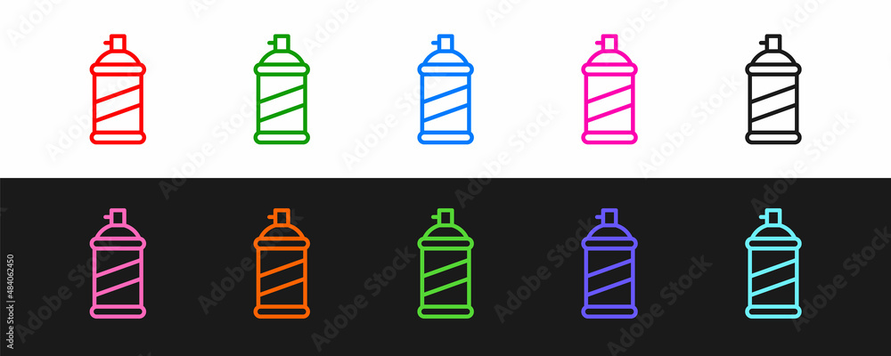 Set line Paint spray can icon isolated on black and white background. Vector