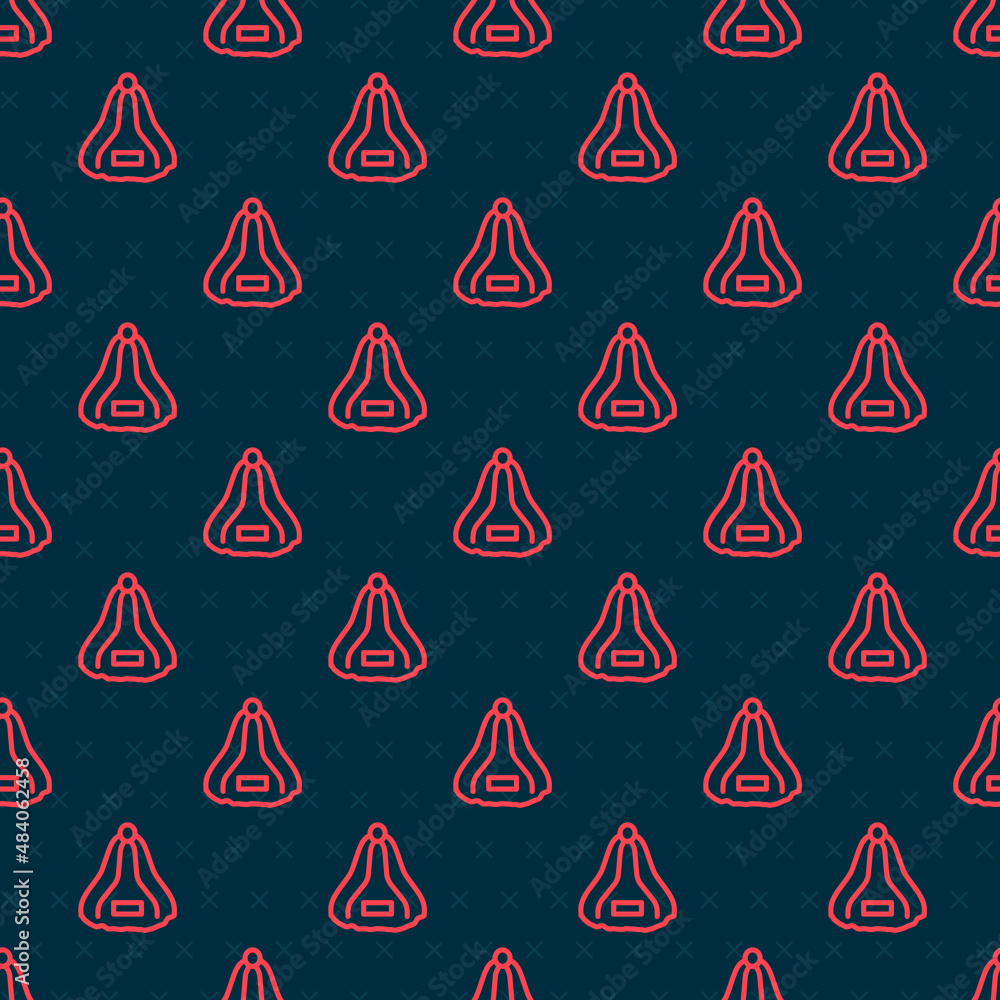 Red line Sauna hat icon isolated seamless pattern on black background. Vector