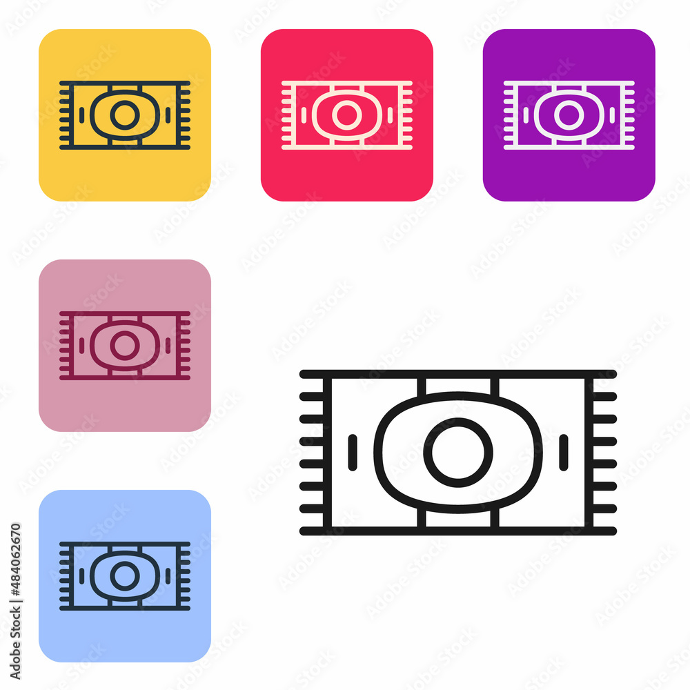 Black line Classic carpet icon isolated on white background. Set icons in color square buttons. Vect