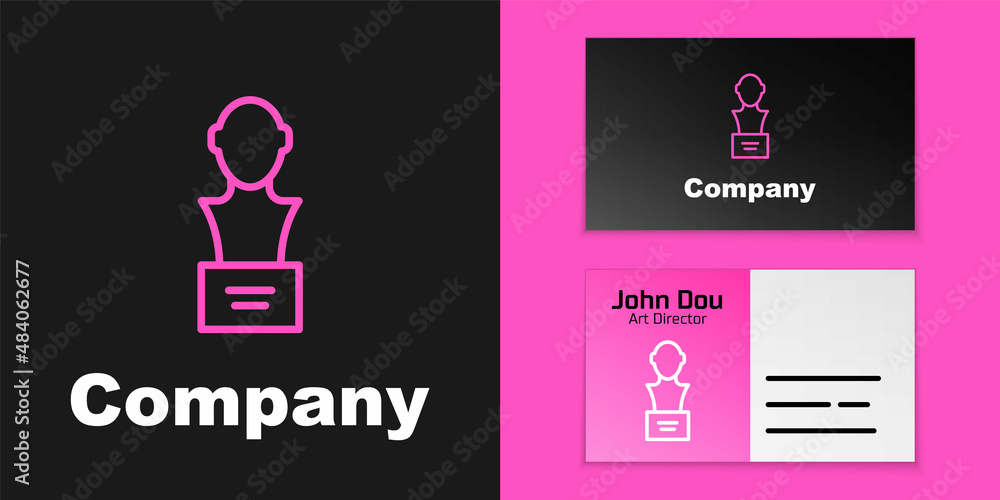 Pink line Gypsum head sculpture bust icon isolated on black background. Logo design template element