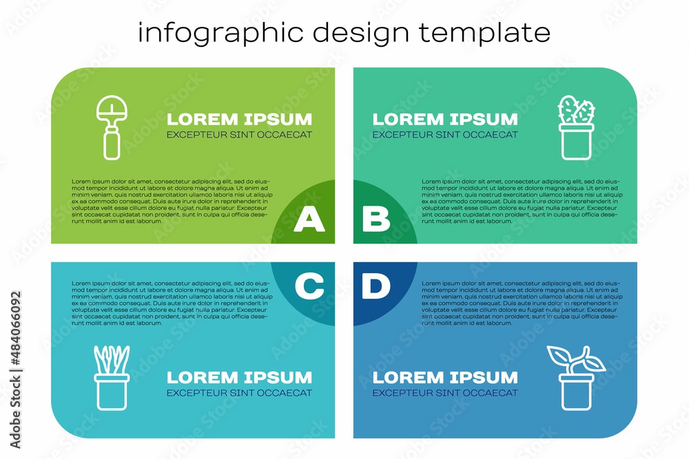 Set line Plant in pot, Shovel, and Cactus peyote. Business infographic template. Vector