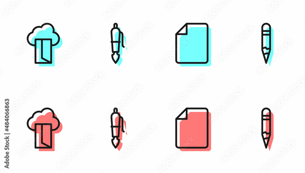 Set line File document, Cloud database, Fountain pen nib and Pencil icon. Vector