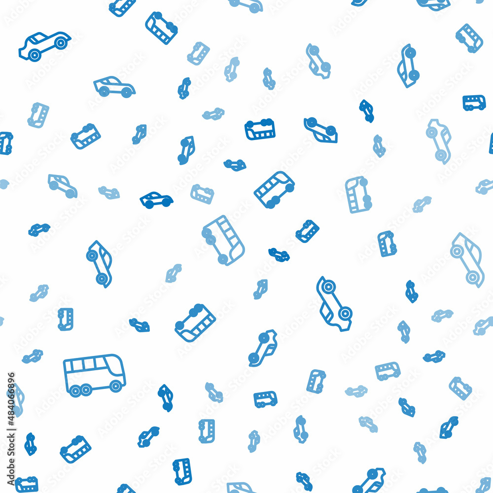 Set line Bus, Car and on seamless pattern. Vector