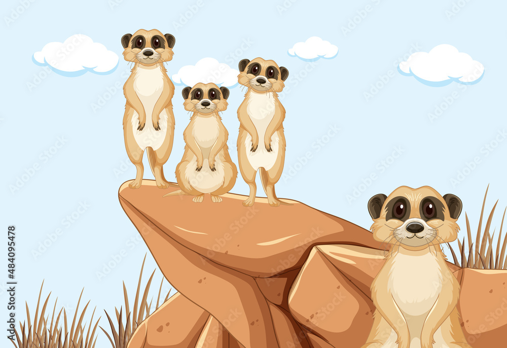 Desert background with a group of meerkats