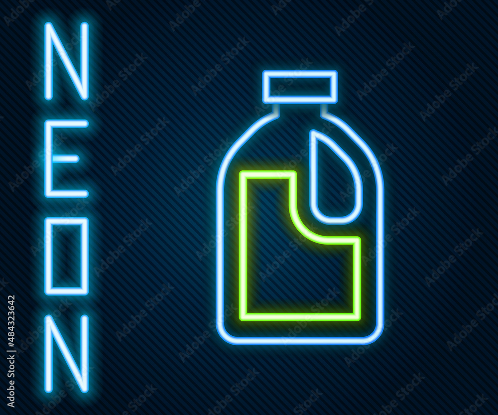 Glowing neon line Plastic bottle for laundry detergent, bleach, dishwashing liquid or another cleani