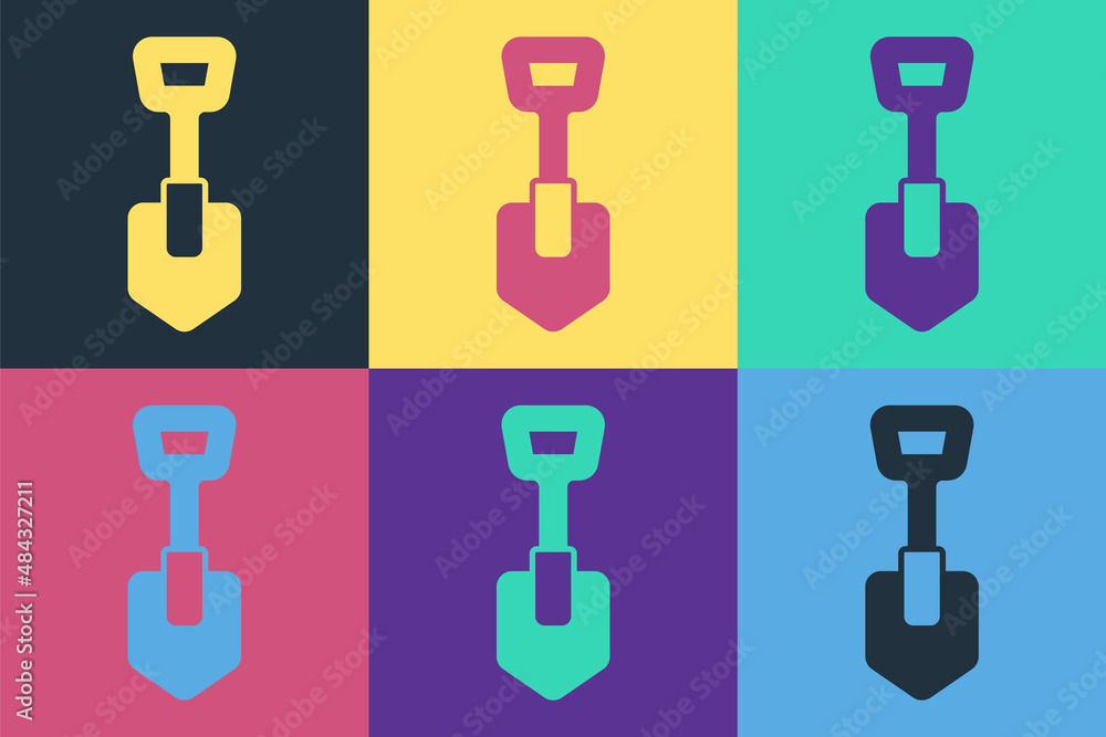 Pop art Shovel icon isolated on color background. Gardening tool. Tool for horticulture, agriculture