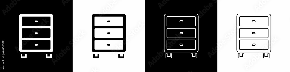 将存档文件抽屉图标设置为黑白背景隔离。带文档的抽屉。文件c