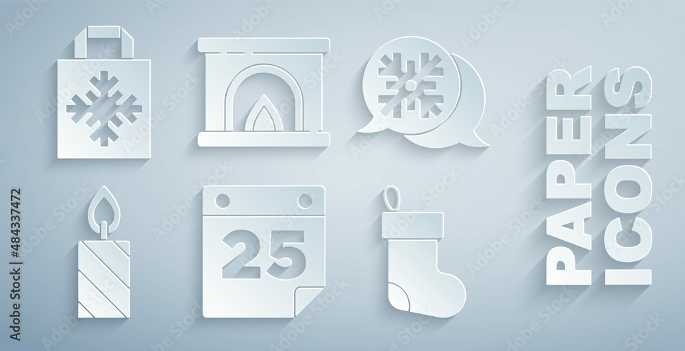 Set Calendar, Snowflake speech bubble, Burning candle, Christmas stocking, Interior fireplace and sh