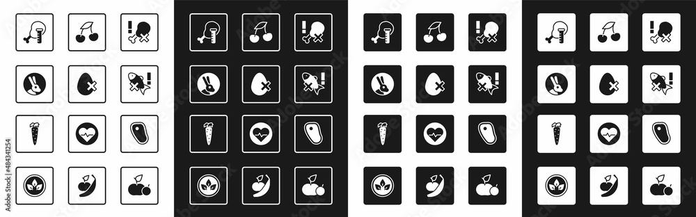 Set No chicken leg, egg, Rabbit, Genetically modified, fish, Fresh berries, Steak meat and Carrot ic