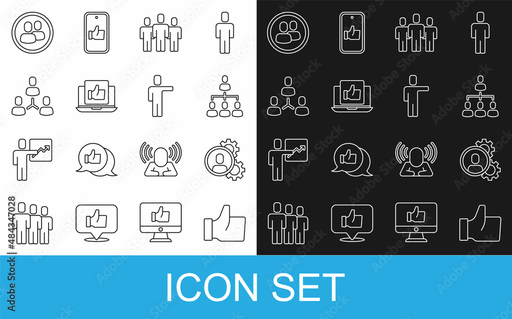 Set line Hand like, Head hunting, Hierarchy organogram chart, Users group, Project team base, and ic